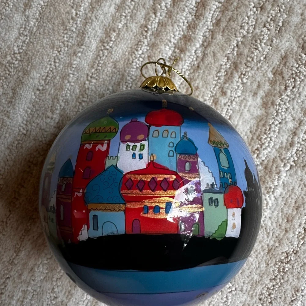 Pier 1 Hand Painted Glass Christmas Ornament Li Bien Nativity Mary Joseph Jesus